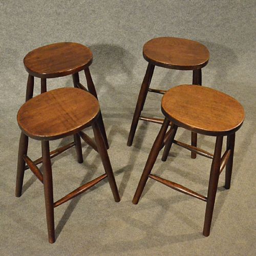fig 2. Antique Stool Quality Set of 4 English Edwardian Kitchen Bar Lab Stools c1910