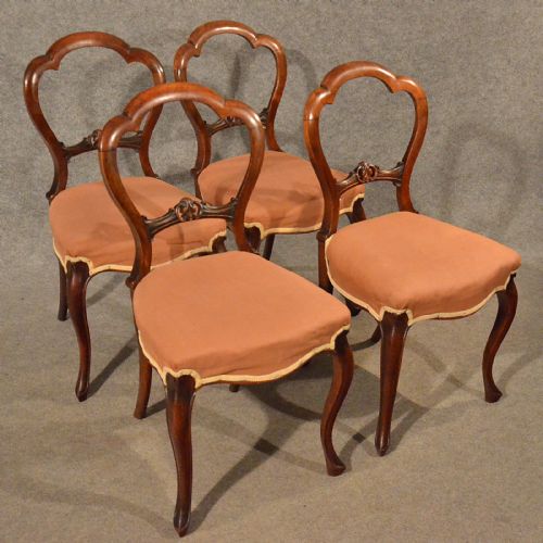 Antique Dining Chairs Walnut Balloon Buckle Back & Cabriole Leg Victorian C1840
