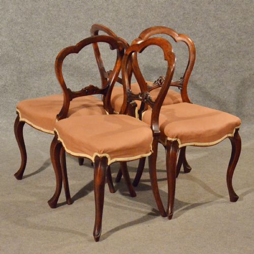 fig 2. Antique Dining Chairs Walnut Balloon Buckle Back & Cabriole Leg Victorian c1840