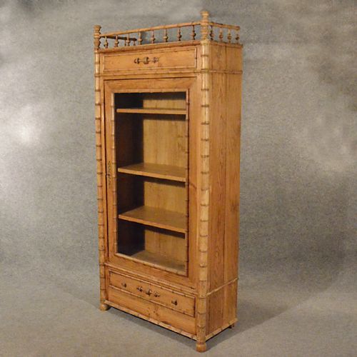 Antique Large Tall Pine Display Cabinet Bookcase Quality English Victorian C1880
