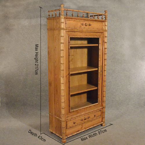 fig 1. Antique Large Tall Pine Display Cabinet Bookcase Quality English Victorian c1880