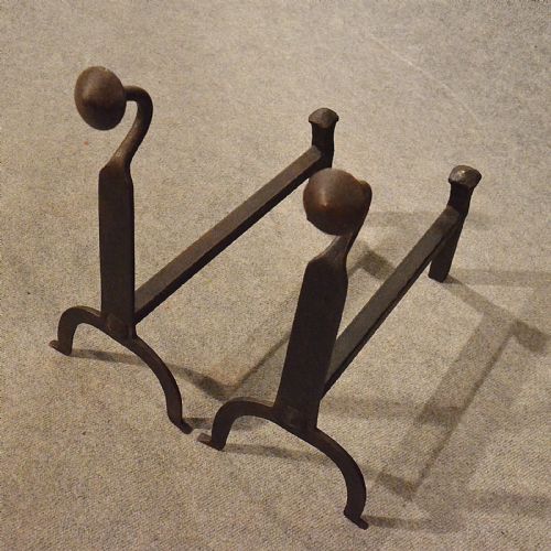 Antique Fire Dogs Andirons Chimney Hearth Fireplace Iron Grate Rests C1900