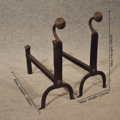 fig 1. Antique Fire Dogs Andirons Chimney Hearth Fireplace Iron Grate Rests c1900