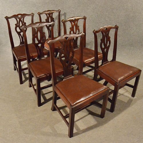 Antique Dining Chairs Set 6 English Victorian Chippendale Revival Mahogany C1900