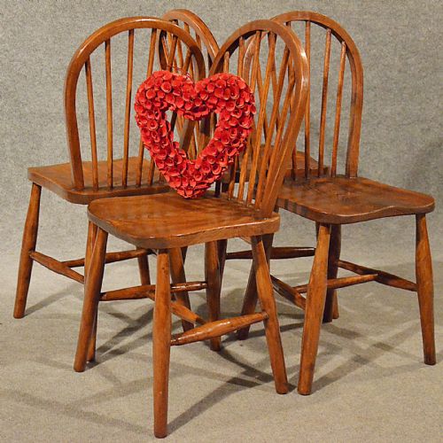 Antique Elm Chairs X 4 Kitchen Dining Quality Edwardian English Stick Back C1910
