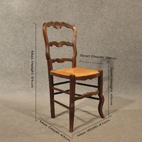 fig 1. Antique French Oak Chairs x 6 Kitchen Dining Country Quality Rush Seat c1900