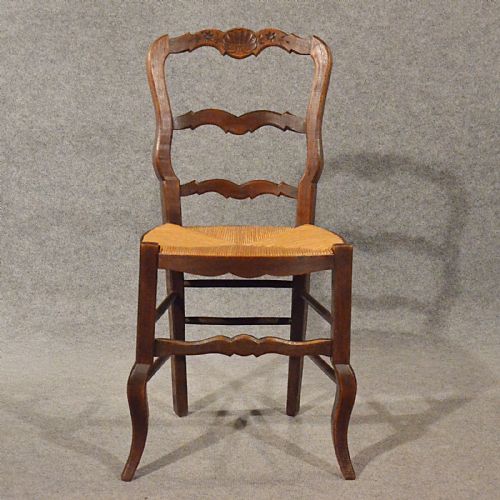 fig 3. Antique French Oak Chairs x 6 Kitchen Dining Country Quality Rush Seat c1900