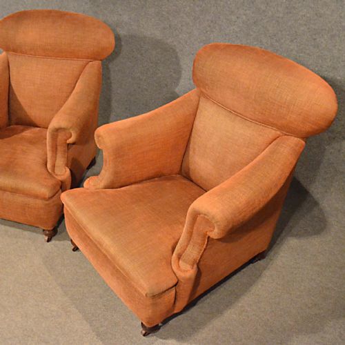 fig 2. Antique Pair Armchairs Easy Club Chairs Large Quality English Edwardian c1910