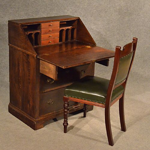 fig 2. Antique Oak Bureau Writing Study Desk English Victorian c1900