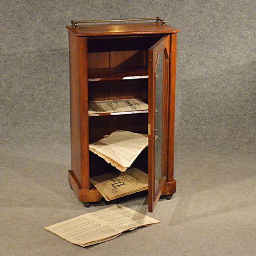 fig 3. Antique Music Cupboard Display Cabinet Bookcase Walnut Victorian c1870