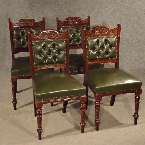 Antique Leather Upholstered Dining Chairs Quality Set 4 Edwardian Mahogany C1910