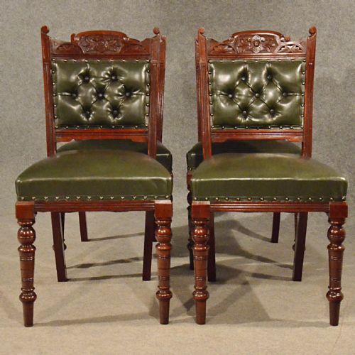 fig 2. Antique Leather Upholstered Dining Chairs Quality Set 4 Edwardian Mahogany c1910