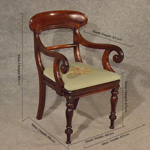 fig 1. Antique Scroll Arm Study Desk Side Chair Quality English Regency Mahogany c1830