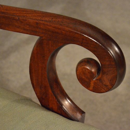 fig 2. Antique Scroll Arm Study Desk Side Chair Quality English Regency Mahogany c1830