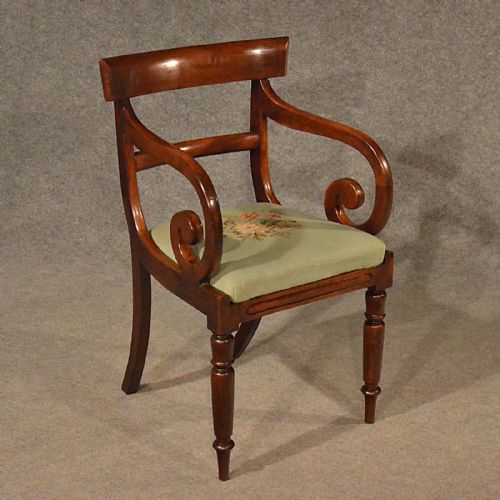 Antique Scroll Arm Study Desk Side Chair Quality English Regency Mahogany C1830