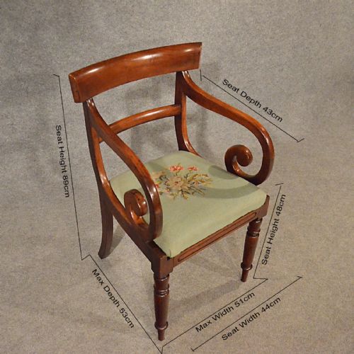 fig 1. Antique Scroll Arm Study Desk Side Chair Quality English Regency Mahogany c1830