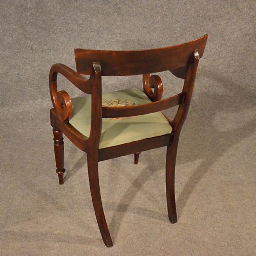 fig 2. Antique Scroll Arm Study Desk Side Chair Quality English Regency Mahogany c1830