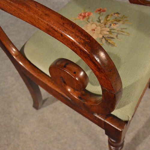 fig 3. Antique Scroll Arm Study Desk Side Chair Quality English Regency Mahogany c1830