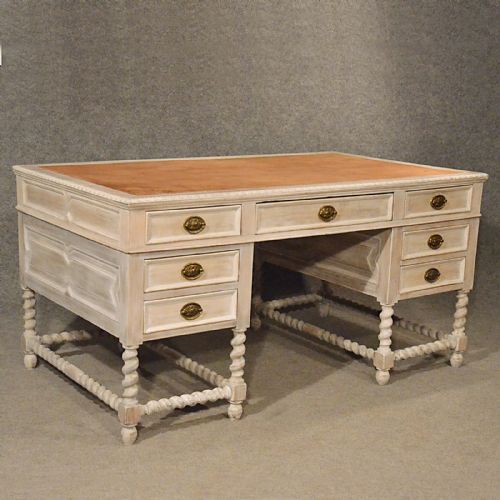 Antique Large Limed Oak Desk Partners Table Quality Victorian English C1900