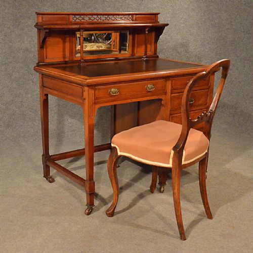 fig 2. Antique Walnut Desk Leather Top Library Writing Table English Victorian c1880