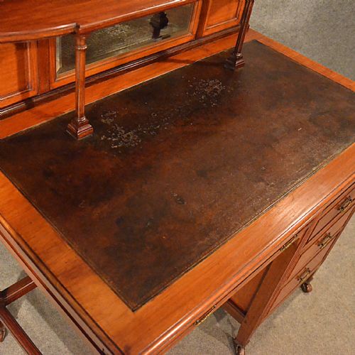 fig 4. Antique Walnut Desk Leather Top Library Writing Table English Victorian c1880