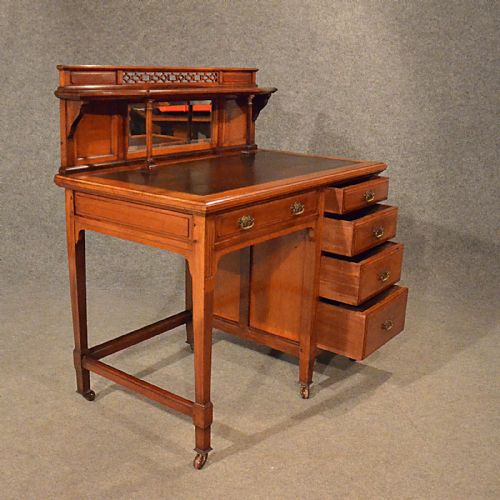 fig 5. Antique Walnut Desk Leather Top Library Writing Table English Victorian c1880