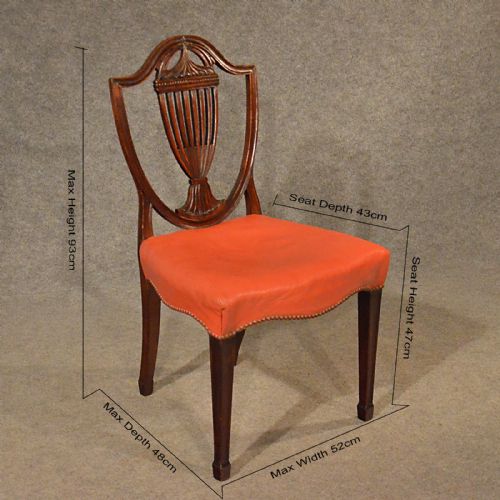 fig 1. Antique Dining Chairs x 4 Hepplewhite Shield Back Mahogany & Leather Seat c1820