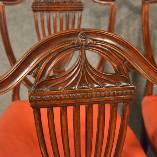 fig 2. Antique Dining Chairs x 4 Hepplewhite Shield Back Mahogany & Leather Seat c1820