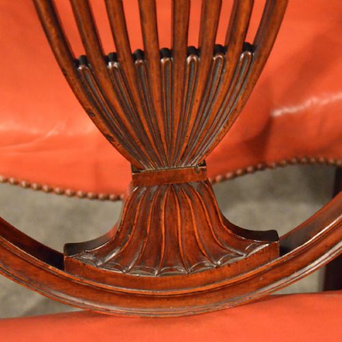 fig 3. Antique Dining Chairs x 4 Hepplewhite Shield Back Mahogany & Leather Seat c1820