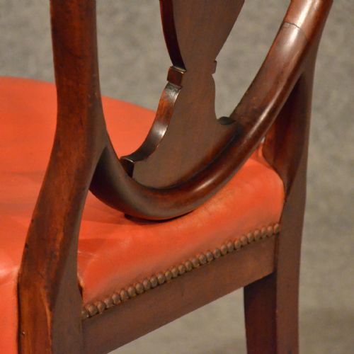 fig 4. Antique Dining Chairs x 4 Hepplewhite Shield Back Mahogany & Leather Seat c1820