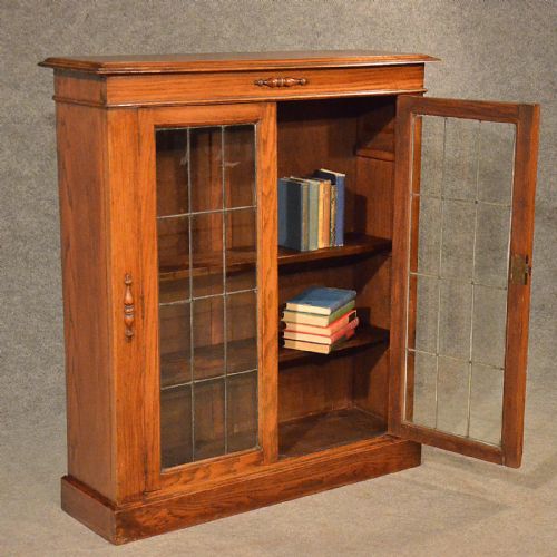 fig 2. Antique Oak Bookcase Display Case Glazed Library Cabinet Quality Edwardian c1910