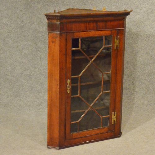Antique Oak Corner Cupboard English Georgian Wall Cabinet Astragal Glazed C1800