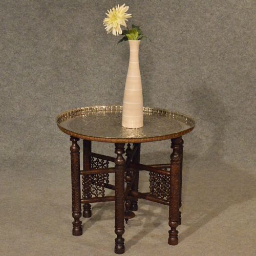 Antique Coffee Tea Table Berber Benares Tray Lamp Oriental Folding Stand C1900