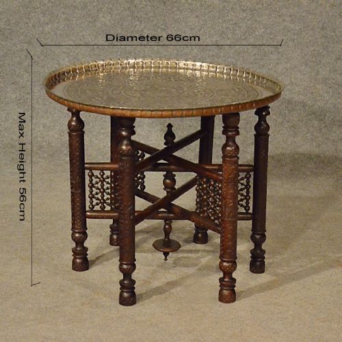 fig 1. Antique Coffee Tea Table Berber Benares Tray Lamp Oriental Folding Stand c1900