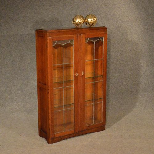 Antique Art Deco Oak Bookcase Display Case Glazed Library Cabinet Quality C1930