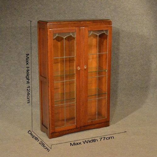 fig 1. Antique Art Deco Oak Bookcase Display Case Glazed Library Cabinet Quality c1930