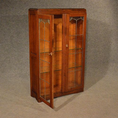 fig 2. Antique Art Deco Oak Bookcase Display Case Glazed Library Cabinet Quality c1930