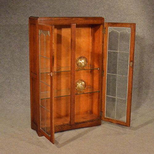 fig 3. Antique Art Deco Oak Bookcase Display Case Glazed Library Cabinet Quality c1930