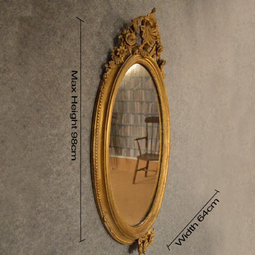 fig 1. Antique Victorian Oval Wall Mirror Gilt Gesso Ornate Frame English c1850