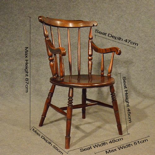 fig 1. Antique Elm Windsor Elbow Chair Quality Kitchen Dining Victorian Armchair c1880