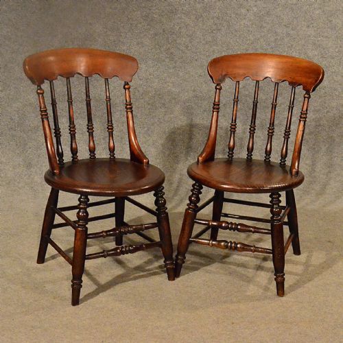 Antique Pair of Elm Windsor Chairs Top Quality English Victorian Kitchen C1870