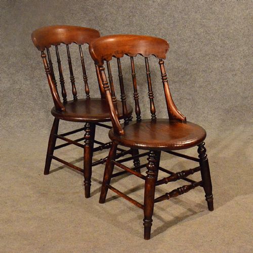 fig 3. Antique Pair of Elm Windsor Chairs Top Quality English Victorian Kitchen c1870