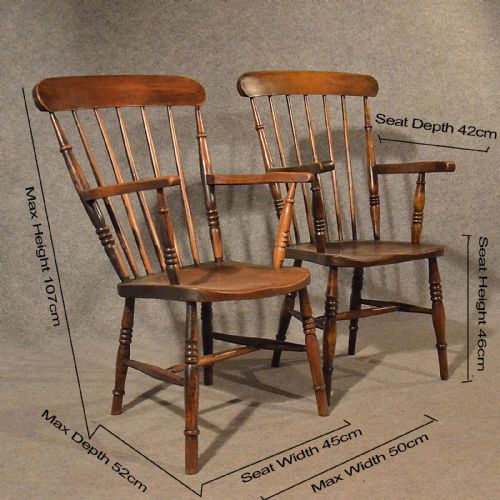 fig 1. Antique Pair of Elm Windsor Chairs Stick Back English Victorian Kitchen c1900