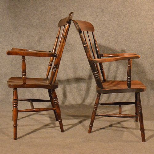 fig 2. Antique Pair of Elm Windsor Chairs Stick Back English Victorian Kitchen c1900