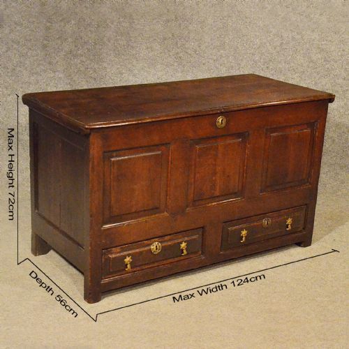 fig 1. Antique Oak Coffer Mule Chest Trunk With Drawers English Georgian c1750