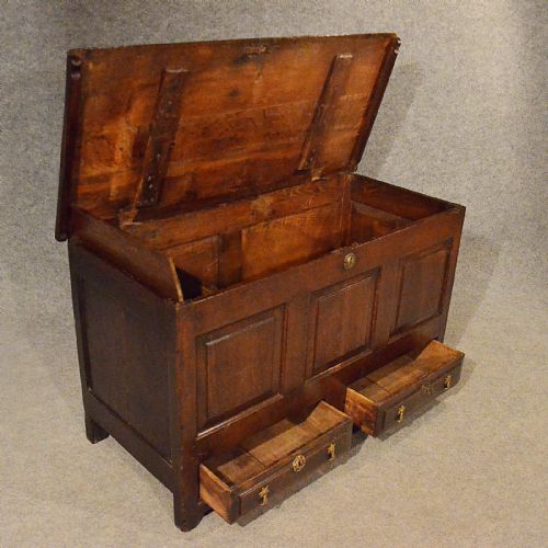 fig 3. Antique Oak Coffer Mule Chest Trunk With Drawers English Georgian c1750