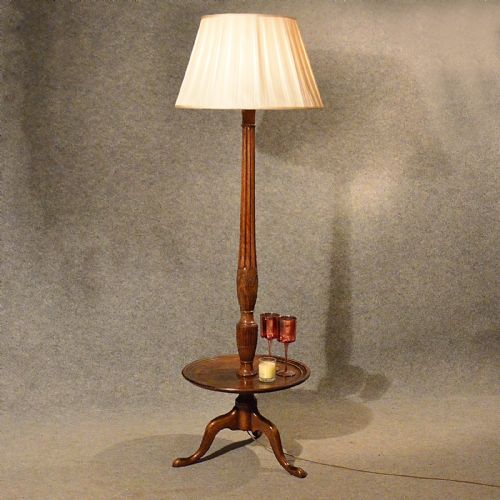 Antique Tall Standard Lamp Wine Table Base Reading Light Rewired & Shade C1910
