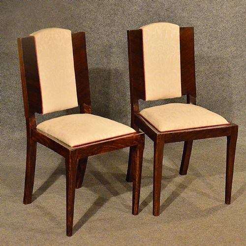 Antique Art Deco Pair of Walnut Upholstered Side Dining Chairs Top Quality C1930
