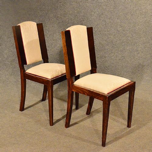 fig 2. Antique Art Deco Pair of Walnut Upholstered Side Dining Chairs Top Quality c1930