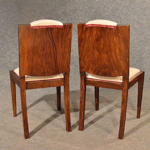 fig 3. Antique Art Deco Pair of Walnut Upholstered Side Dining Chairs Top Quality c1930